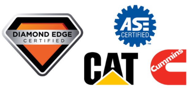 Diamond Edge, ASE, CAT, and Cummins logos in front of a white background.